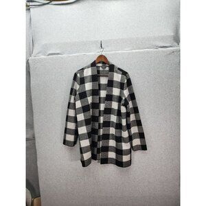 Talbots Womens Black & White Plaid Open Front Cardigan Sweater L
